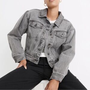 Madewell The Oversized Cropped Trucker Jean Jacket in Mornelle Wash Gray-Large
